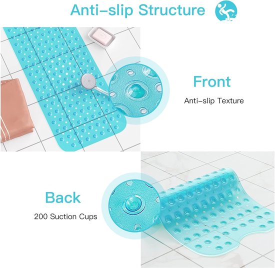 WELTRXE Badmat, antislip, 100 x 40 cm, BPA-vrij, pvc-douchemat met