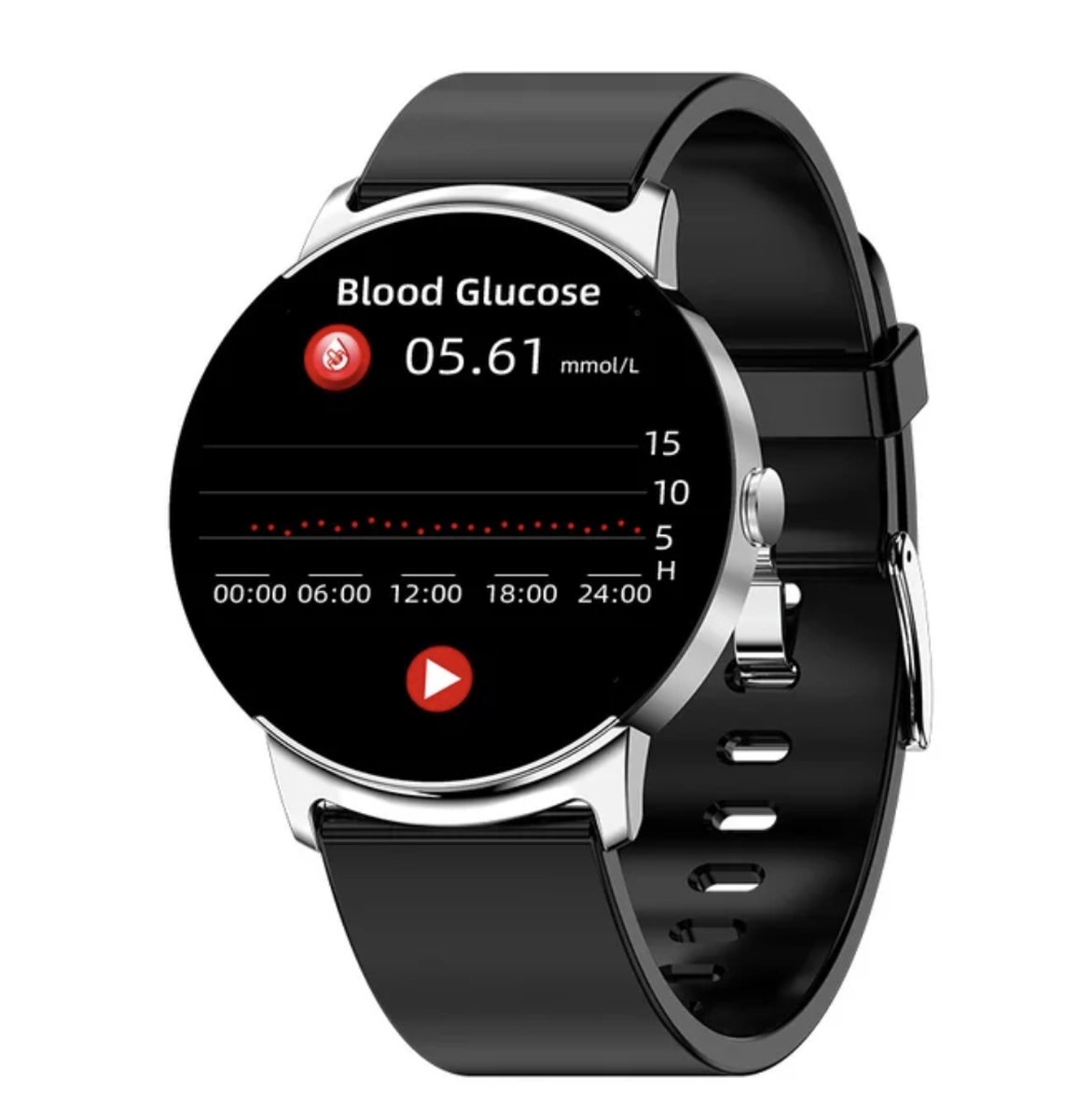 BeeSea Bloedglucose Meter Horloge - Silver - Glucosemeter - -Hardlopen - Hardloophorloge - Fitwatch - Conditiemeter - Bloedsuikermeter - Bloedsuiker Tester - Glucosemeter - Suikerziekte - Horloge - Smartwatch