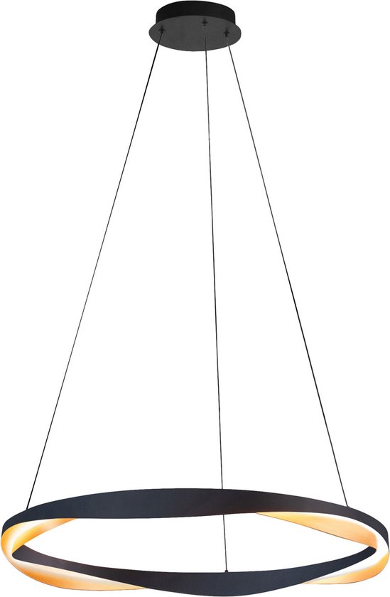 Moderne hanglamp Ascoli | Eettafellamp / videlamp | Goud / Zwart | Ø 85 cm | 62 Watt dimbaar | ledlamp 5580 lumen 2700 Kelvin | In hoogte verstelbaar tot 160 cm | Eetkamer / Woonkamer / Kantoor / Vide | Modern / Modern-chic / Klassiek