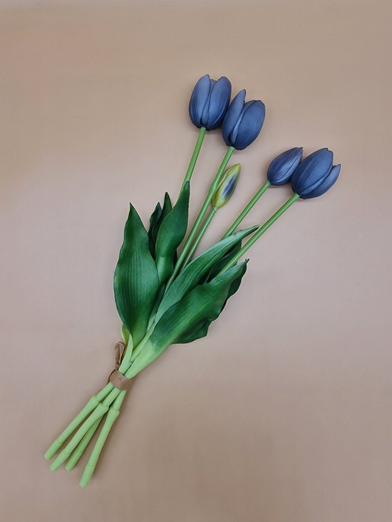 Real Touch Tulips - Grey - Real Touch Tulpen - Grijs - Tulpen - Kunstbloemen - Kunst Tulpen - Kunst Boeket - Tulp - 40 CM - Bos Bloemen - Latex Bloem - Bruiloft