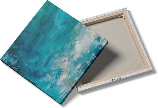 Artaza Canvas Schilderij Abstract van Blauw en Wit - 40x40 cm - Klein - Wanddecoratie Woonkamer - Schilderijen - Muurdecoratie