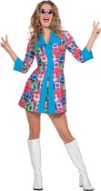 Wilbers & Wilbers - Hippie Kostuum - Seventies Block Party Particia - Vrouw - Blauw, Multicolor - Maat 38 - Carnavalskleding - Verkleedkleding