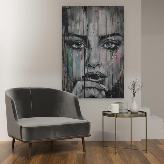 Artaza Peinture sur toile représentant une femme avec des gouttes de Peinture sur son visage – 80 x 120 – Groot – Photo sur toile – Impression sur toile