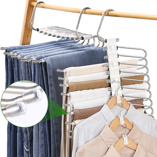 Ruimtebesparende broekhanger voor kledingkast - Set van 10 hangers met antislip - Opvouwbaar Kledingkast