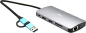 i-Tec USB-C Nano Dock 2 x HDMI + VGA + Ethernet + USB-A + Kaartlezer + USB-C Oplaadpoort