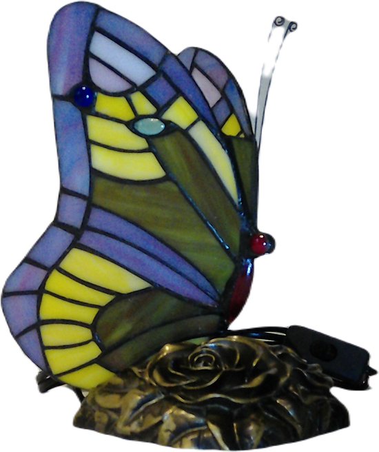 Handgemaakt Retro "Tiffany" Tafel-Nachtlamp | Vlinder Met LED Lichtbron