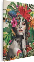 Artaza Canvas Schilderij Vrouw met Bloemen op haar Hoofd - 20x30 - Klein - Foto Op Canvas - Canvas Print