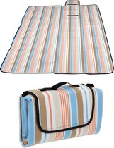 Picknickkleed Waterdicht - 170 x x135 cm - Bruin / Blauw / Wit gestreept - Strandkleed met Handvat - Strandmat
