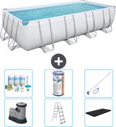 Bestway Rechthoekig Power Steel Zwembad - 549 x 274 x 122 - Grijs - Inclusief Pomp - Ladder - Afdekzeil Onderhoudspakket - Filter - Schoonmaakset