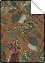 Echantillon ESTAhome papier peint animaux de la forêt marron orange et vert - 139251 - 26,5 x 21 cm