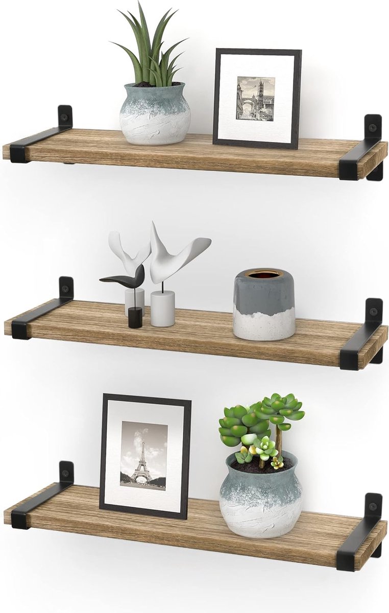 Gatton Design Zwevende planken | zwart | wandmontage S-vormig ontwerp | planken voor muur | wandplanken voor slaapkamer, woonkamer, badkamer en keuken | zwevende plank | voorgemonteerde decoratieve