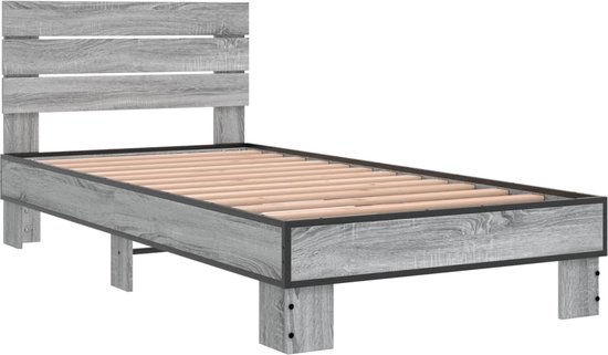 vidaXL - Bedframe - bewerkt - hout - en - metaal - grijs - sonoma - eiken - 75x190 - cm