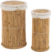 J-Line mand Cilinder- bamboe - naturel/wit - 2 stuks