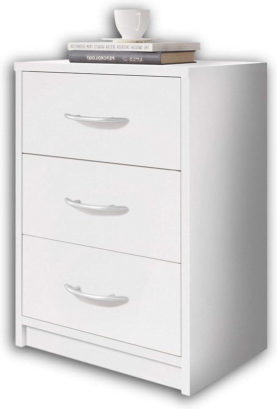 Nachtkastje Alba - wit - 3 lades - 39x54x28 bhd