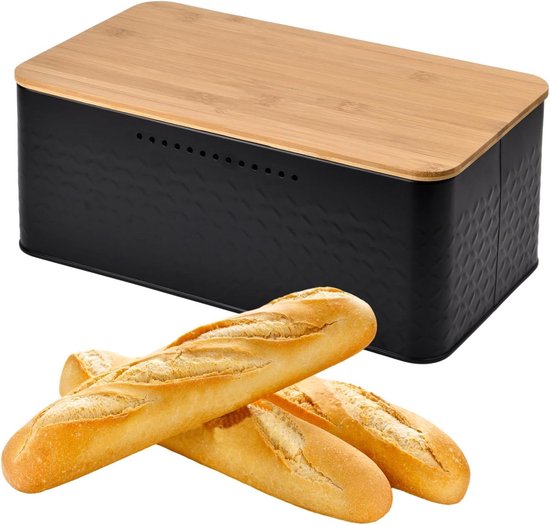 NIXBYO Double Layer Bamboo Bread Box, Thermometer, Bread Box with Knife