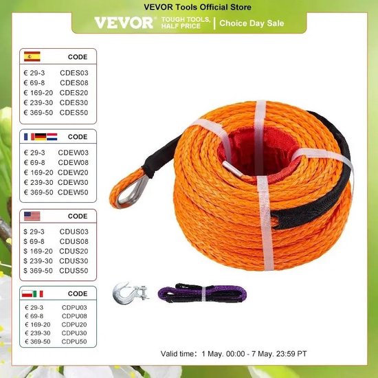 - Sleeptouw - Trektouw - Sleepkabel - 30M - 100ft - Oranje - Kabel