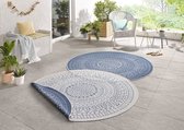 Flycarpets Omkeerbaar Vloerkleed - Binnen & Buitenkleed Porto- Blauw / Creme - 200x200 cm