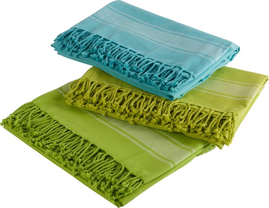 J-Line Hammam handdoek - katoen - blauw & groen 3 stuks - woonaccessoires