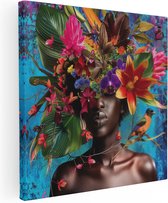 Artaza Canvas Schilderij Vrouw met Bloemen op haar Hoofd - 30x30 - Klein - Foto Op Canvas - Canvas Print