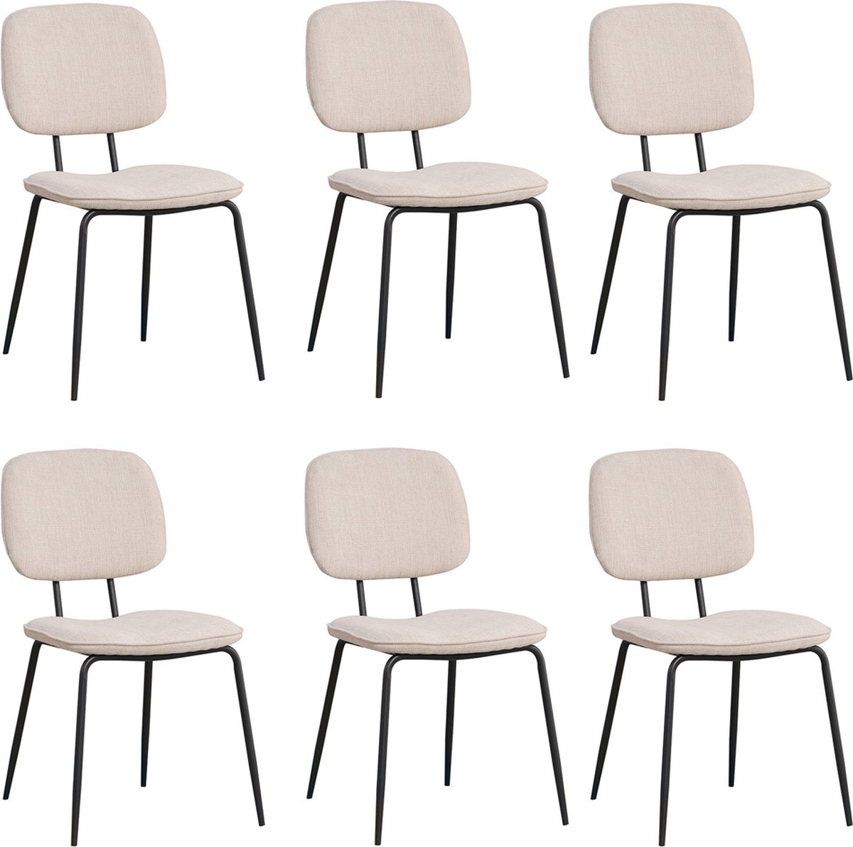Bronx71® Scandinavische eetkamerstoel Ivar gerecyclede stof beige - Eetkamerstoelen set van 6 - stoel