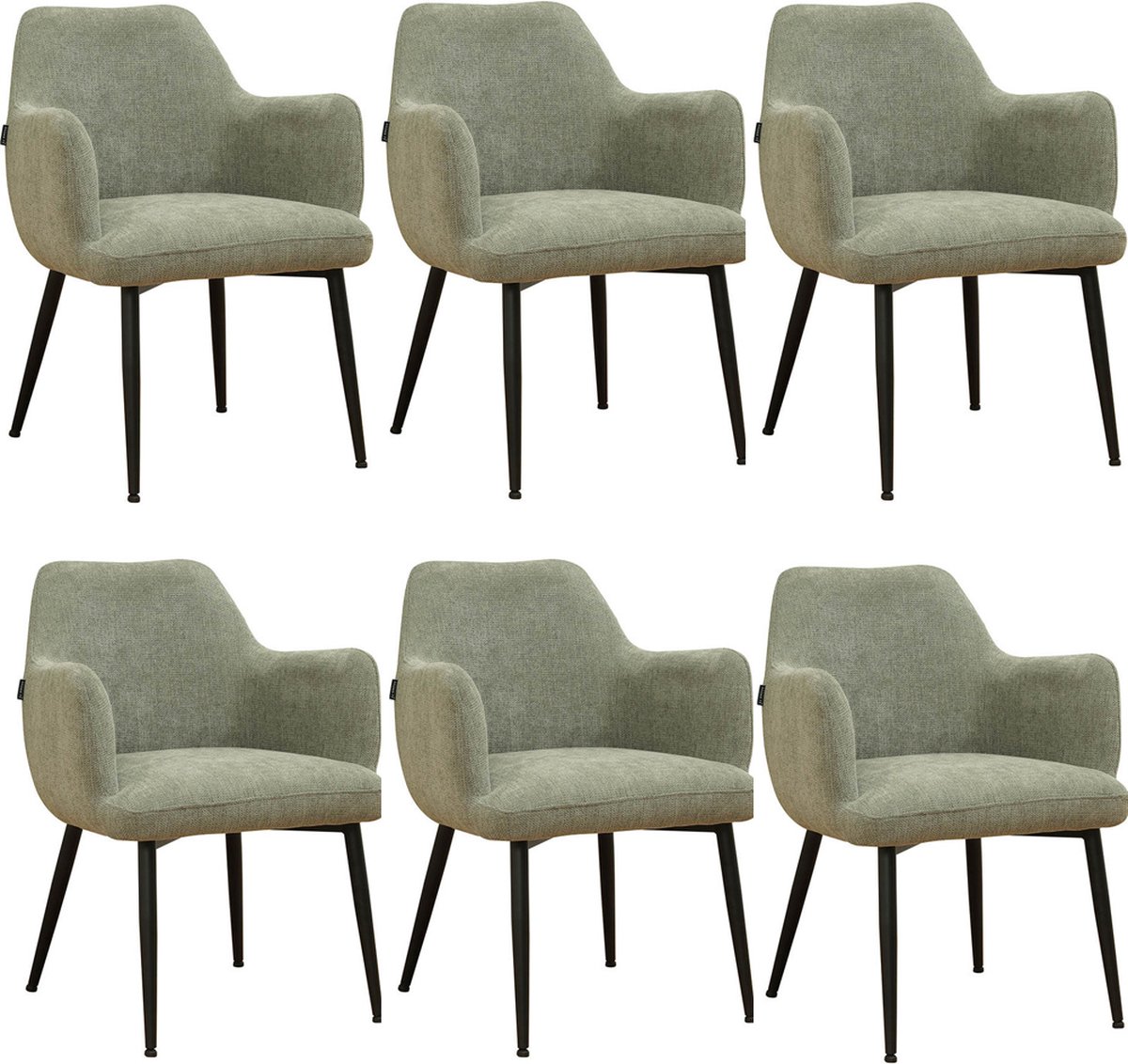 Bronx71 Scandinavische eetkamerstoel Lars groen gerecyclede stof - Eetkamerstoelen set van 6 - stoel Olive / groen