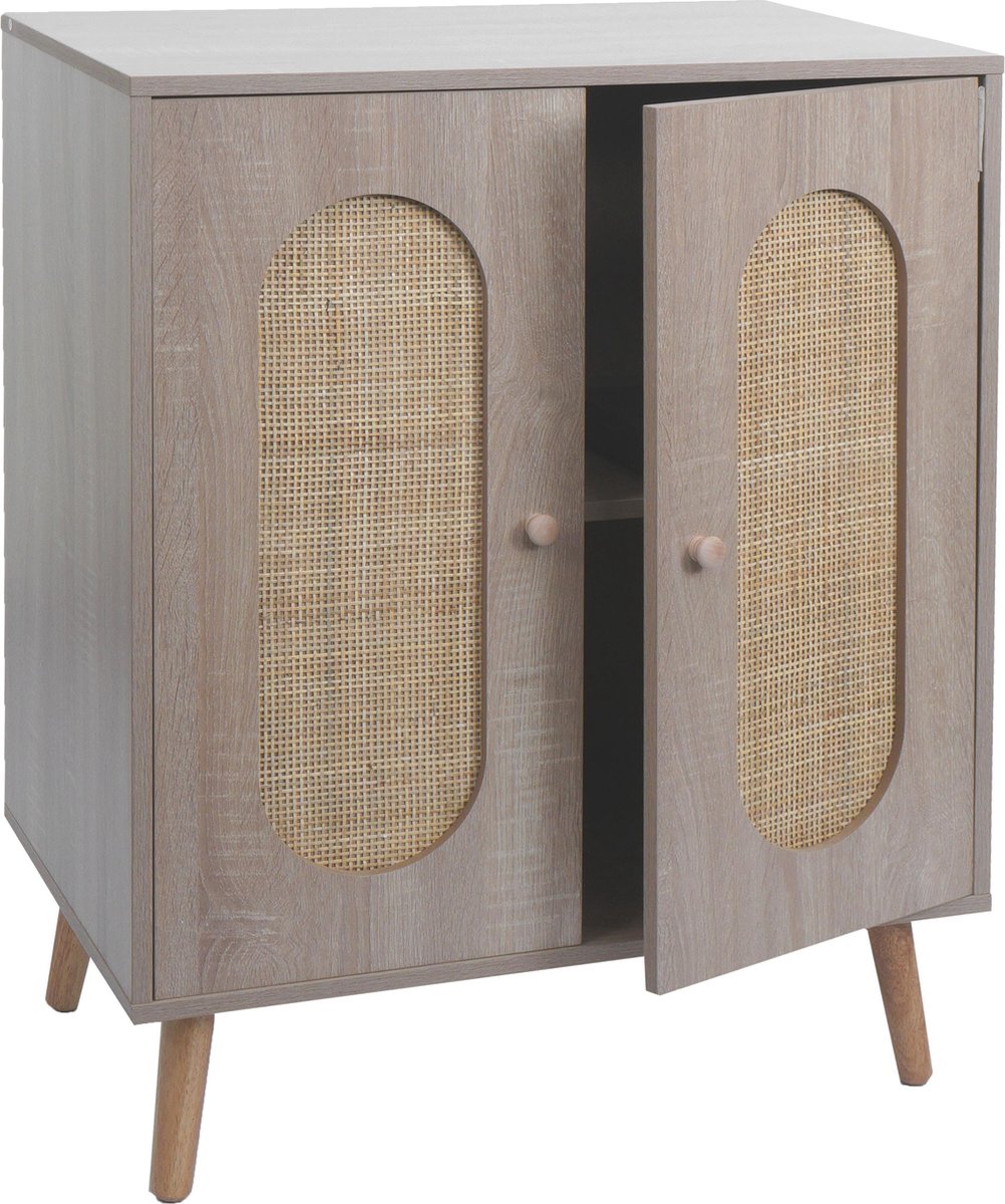 Ladekast MCW-M35, buffetkast highboard, opbergvakken, Kubu rotan hout melamine, eiken look