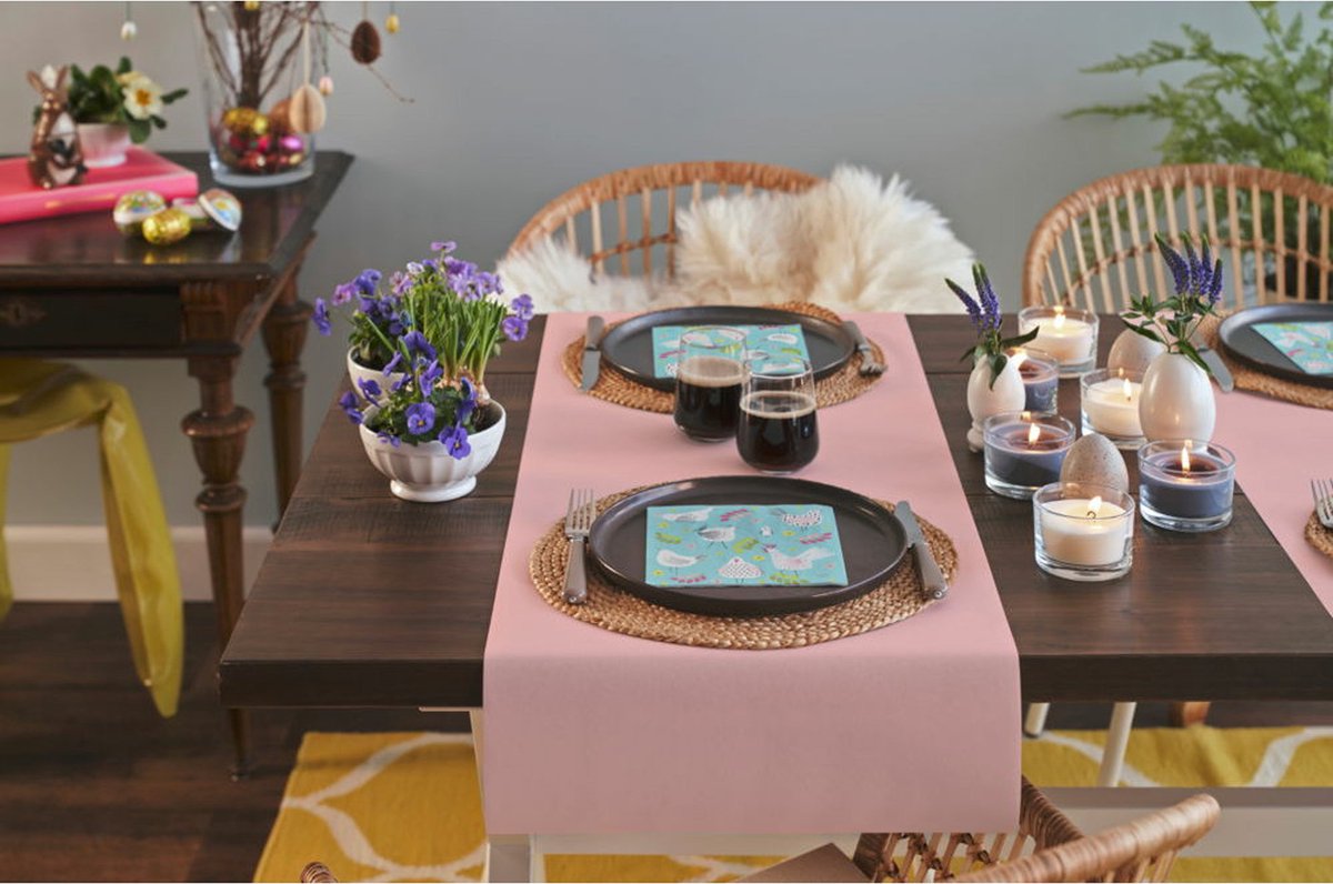 Cosy & Trendy Tafelloper - 2x - papier - licht roze - 480 x 40 cm