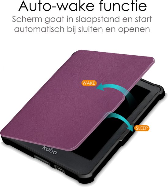Hoes Geschikt voor Kobo Clara HD Hoesje Bookcase Cover Book Case Hoes Sleepcover Met Screenprotector - Paars van Mango. — afbeelding 3