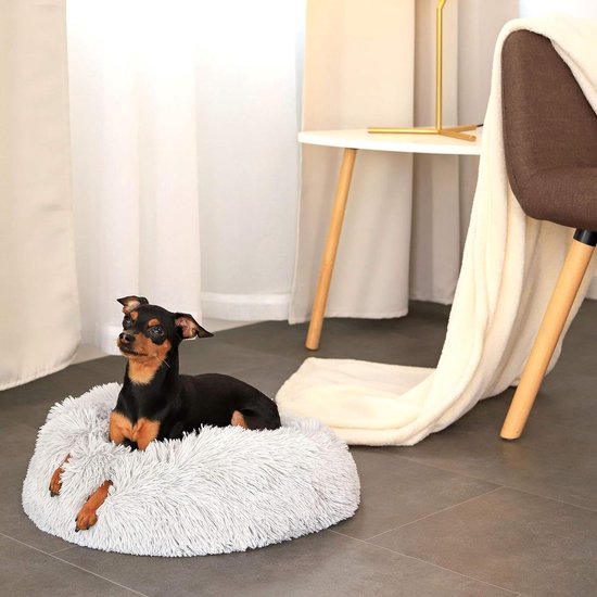 lionto Donutbed voor honden en katten, pluizig rond hondenbed voor kleine en grote huisdieren, (4XL) 120 cm , zacht kattenbed van knuffelpluche, hondenkussen met extra dikke vulling, donkergrijs