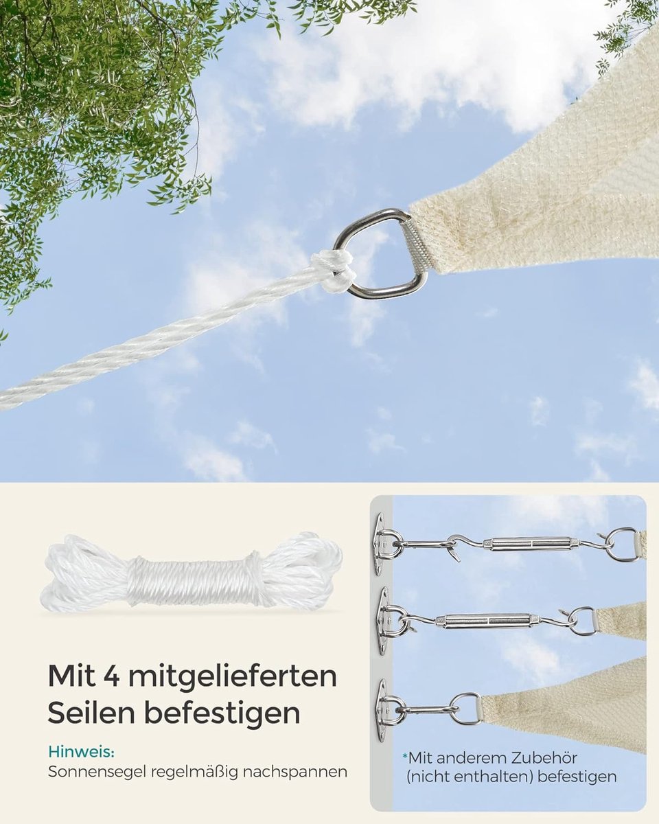 SONGMICS Zonnezeil 3 x 5 m, waterdicht met een waterkolom van 665 mm SONGMICS Zonnezeil 3 x 5 m, waterdicht met een waterkolom van 665 mm