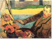 Tuinschilderij De zonnebloemenschilder - Vincent van Gogh - 80x60 cm - Tuinposter - Tuindoek - Buitenposter