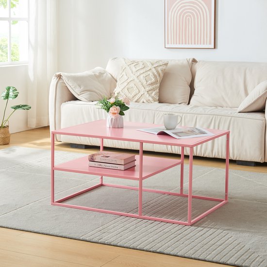 Table basse Solund avec étagère 45x90x60 cm rose [en.casa]