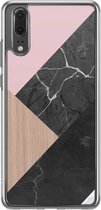 Casimoda® hoesje - Geschikt voor Huawei P20 - Marble Wooden Mix - Siliconen/TPU - Soft Case - Bruin - Marmer