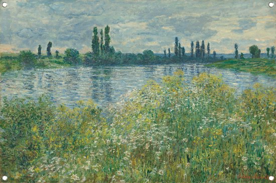 Oevers van de Seine, Vetheuil - Claude Monet tuinposter - Rivier posters - Tuinposters Oude Meesters - Wanddecoratie tuin - Tuinaccesoires voor aan de muur - Tuin decoratie tuinposter 105x70 cm