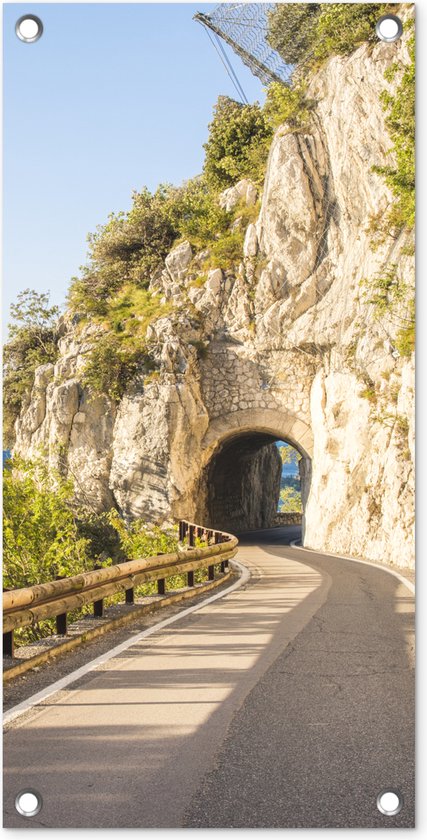 Tuinposter Gardameer - Tunnel - Weg - 30x60 cm - Tuindoek - Buitenposter