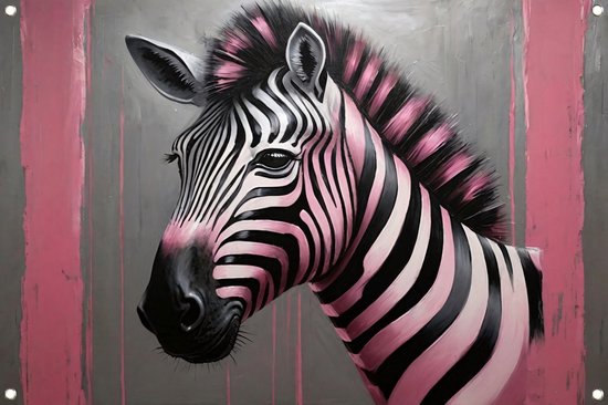 Zebra tuinposter - Dier posters - Tuinposter Strepen - Muurdecoratie buiten - Schuttingdoek - Wanddecoratie tuinposter 150x100 cm