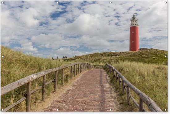 Muurdecoratie Pad naar de Vuurtoren in de duinen - 180x120 cm - Tuinposter - Tuindoek - Buitenposter