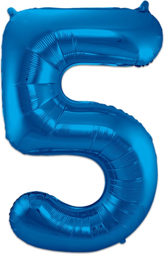 LUQ - Cijfer Ballonnen - Cijfer Ballon 5 Jaar Blauw XL Groot - Helium Verjaardag Versiering Feestversiering Folieballon