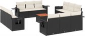 vidaXL - 13-delige - Loungeset - met - kussens - poly - rattan - zwart