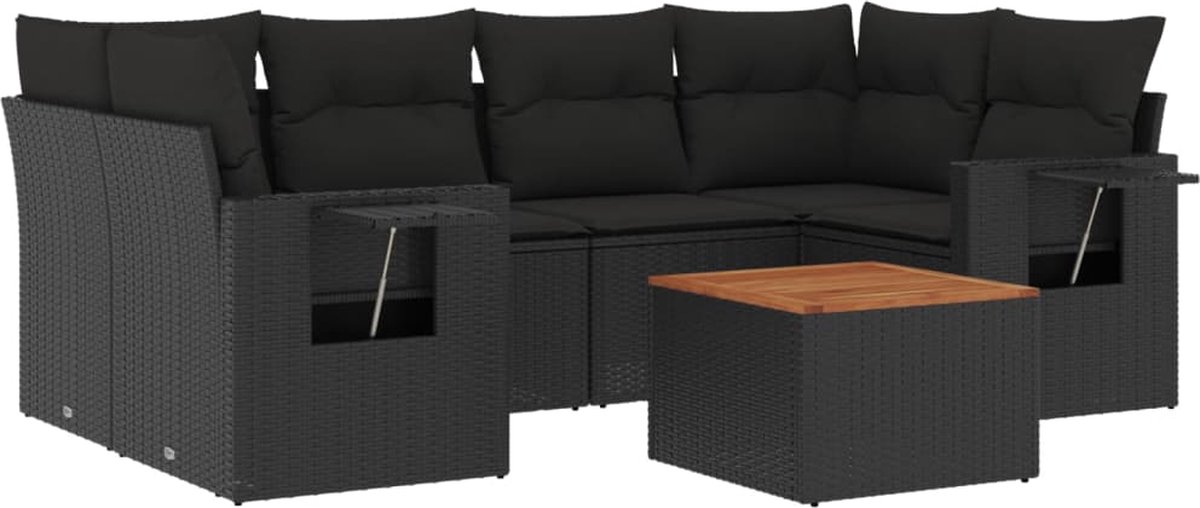 vidaXL 7-delige - Loungeset - met - kussens - poly - rattan - zwart
