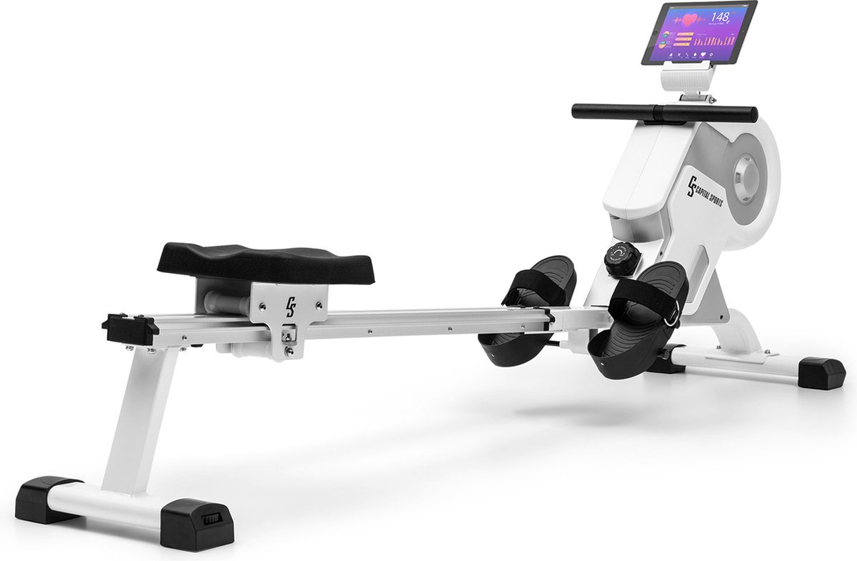 Capital Sports Stream M1 Magnetische Roeitrainer - Roeimachine - 8 Standen - Magneetweerstand - Tablethouder - Trainingscomputer Met LCD-Display - Aluminium - Wit