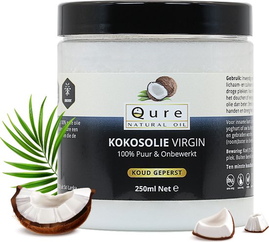 Kokosolie Extra Virgin 250ml | 100% Puur & Onbewerkt | Food Grade | Koudgeperst Kokosnootvet voor de Huid, Haar en Lichaam