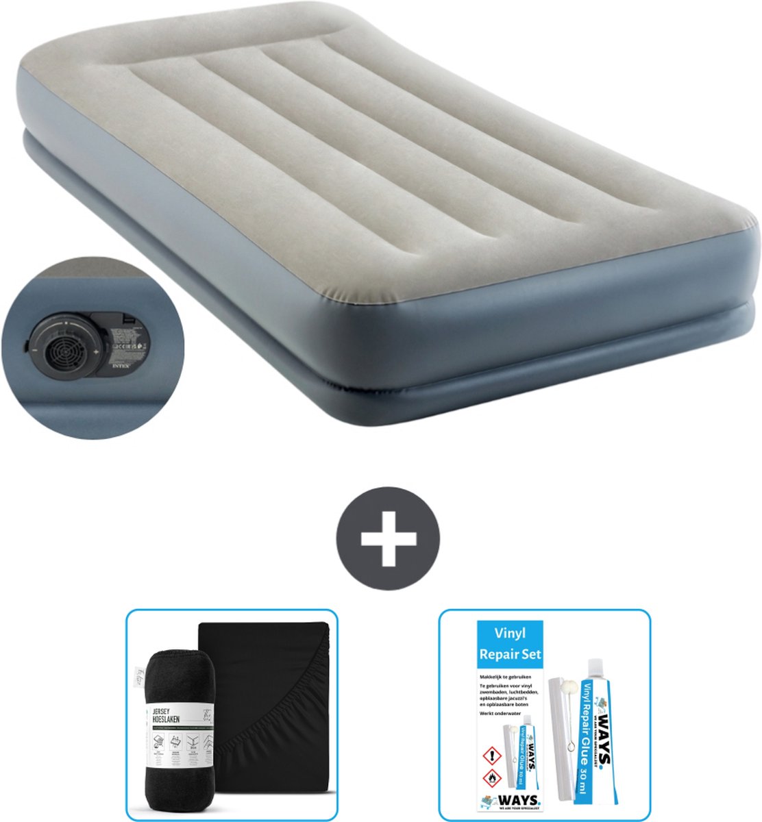 Intex Luchtbed - 1-Persoons - 99 x 191x 30 cm - Grijs - Inclusief pomp - Accessoires CB18