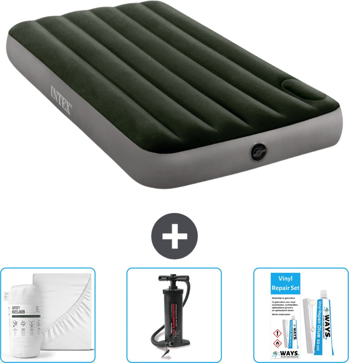 Intex Luchtbed - 1-Persoons - 99 x 191 x 25 cm - Groen - Accessoires CB3