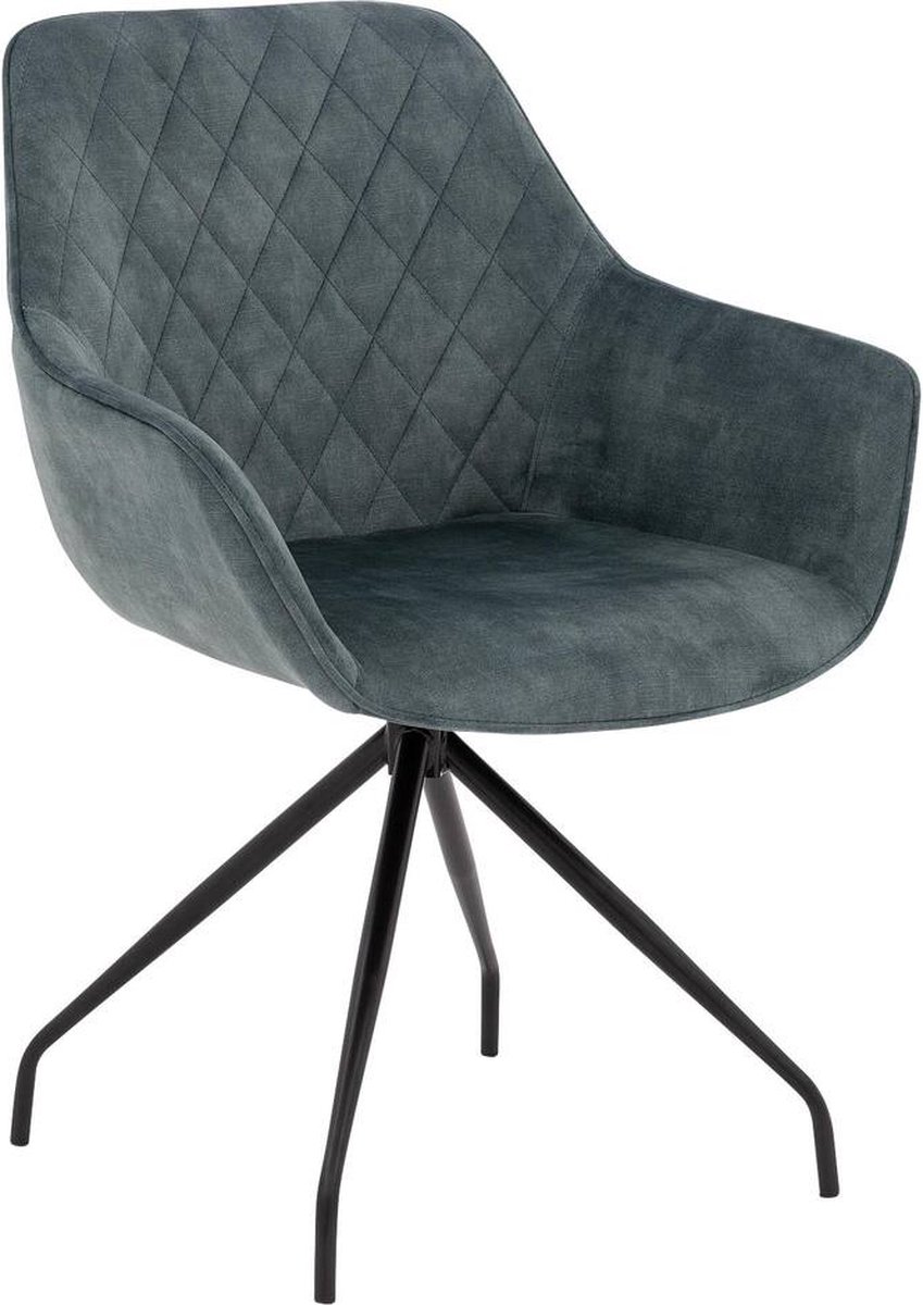 Goossens Eetkamerstoel Ebi - Met Armleuning - Velvet - Blauw