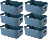 6-pack blauwe opbergdoos plastic opbergmand met handvatten 25×18×10cm, badkamerorganizer keukenkast organizer box manden opslag plastic doos voor plank