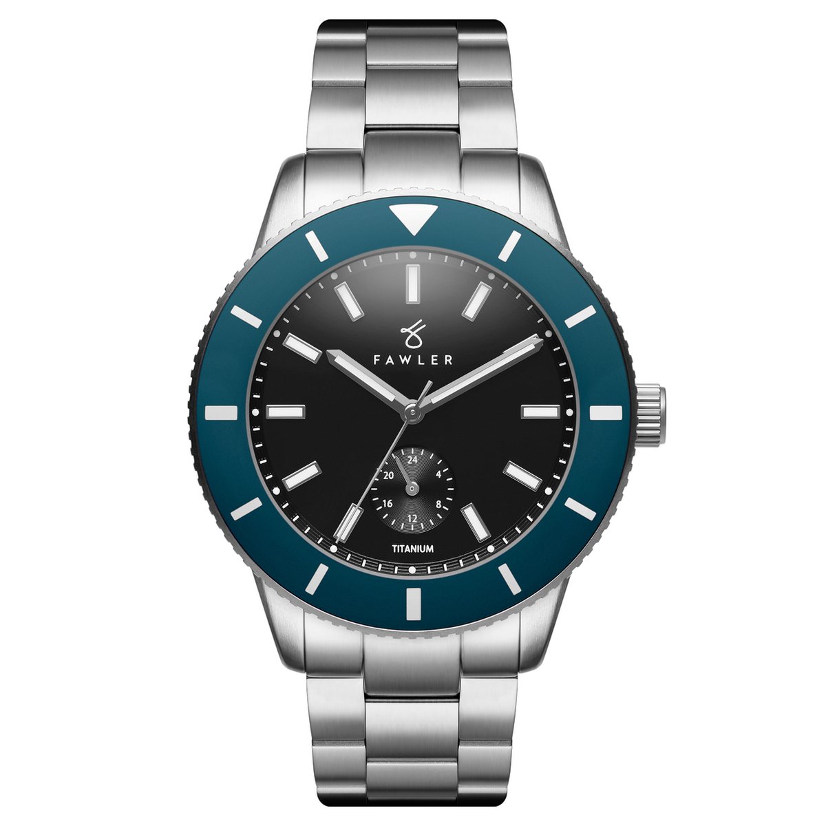 Fawler Makalu Blauw Geborsteld Titanium Duik Horloge voor Mannen