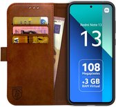 Rosso Element Book Case Wallet Hoesje Geschikt voor Xiaomi Redmi Note 13 5G | Portemonnee | 3 Pasjes | Magneetsluiting | Stand Functie | Bruin