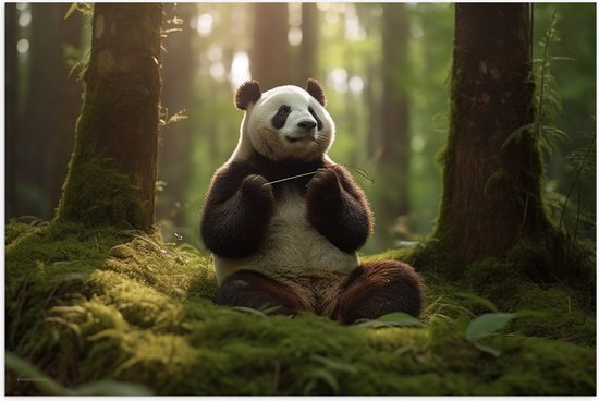 Poster Glanzend – Panda - Dier - Bos - 60x40 cm Foto op Posterpapier met Glanzende Afwerking