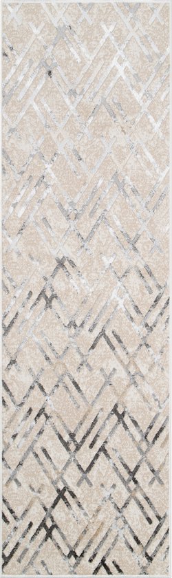 Tapiso Crystal Loper Tapijtloper Beige Lichtgrijs Laagpolig Vloerkleed Maat- 70x950